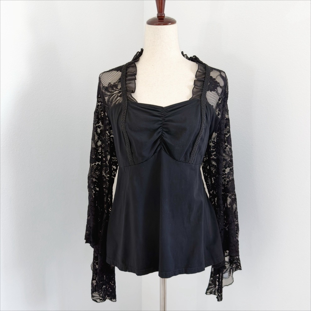 Hanna Nikole Top Womens 16W Plus Black Lace Milkmaid Witchy Goth Punk Whimsigoth